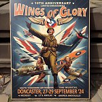 AI produced poster for  
Doncaster Gather 2024 
Lettering changed in Photoshop to pair Wings of Glory with the look of the end product: a Musical?...